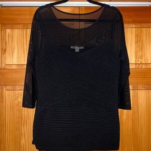 Boston Proper. Black blouse with transparent sleeves and top. Size L